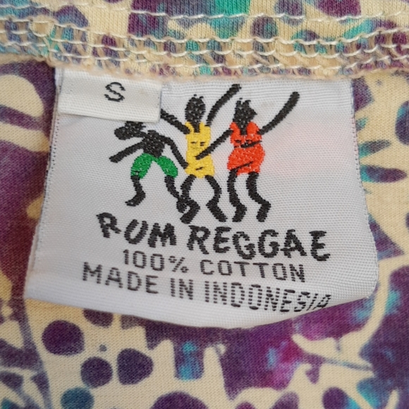Rum Reggae Print Cap Sleeve Cotton Knit Top Small - Picture 2 of 7